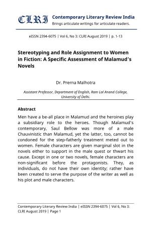 Stereotyping and Role Assignment to Women in Fiction: a Specific Assessment of Malamud’S Novels