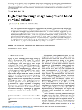 High Dynamic Range Image Compression Based on Visual Saliency Jin Wang,1,2 Shenda Li1 and Qing Zhu1