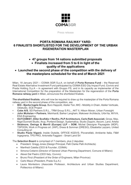 Porta Romana Railway Yard: 6 Finalists Shortlisted for the Development of the Urban Rigeneration Masterplan