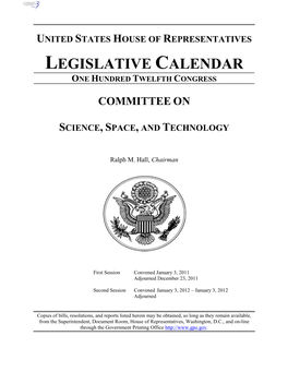 Legislative Calendar One Hundred Twelfth Congress