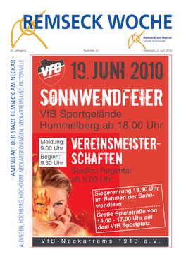 19.Juni 2010 Sonnwendfeier Vfb Sportgelände Hummelberg Ab 18.00 Uhr