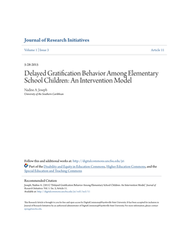 Delayed Gratification Behavior Among Elementary School Children: an Intervention Model Nadine A