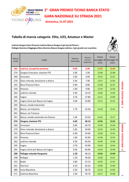 Tabella Di Marcia 2 GP Ticino Cat. Elite, U23, Amateur Lodrino 2021