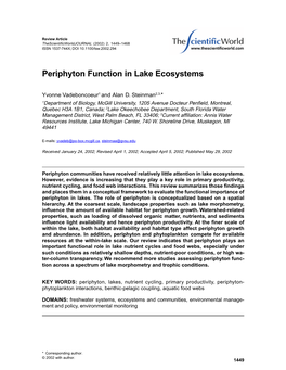 Periphyton Function in Lake Ecosystems Thescientificworld (2002) 2, 1449–1468