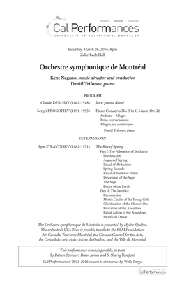 Orchestre Symphonique De Montréal Kent Nagano, Music Director and Conductor Daniil Trifonov, Piano