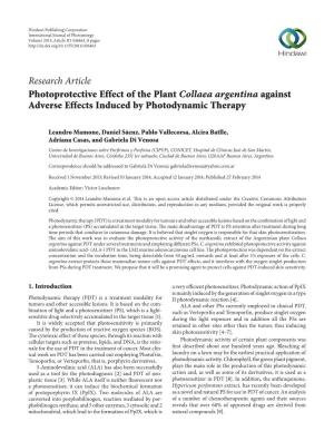 Research Article Photoprotective Effect of the Plant Collaea Argentina Against Adverse Effects Induced by Photodynamic Therapy