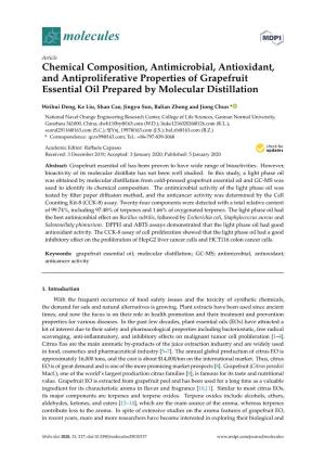 Chemical Composition, Antimicrobial, Antioxidant, and Antiproliferative Properties of Grapefruit Essential Oil Prepared by Molecular Distillation