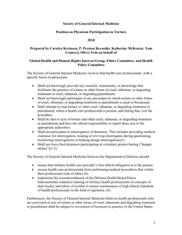 Position on Physician Participation in Torture