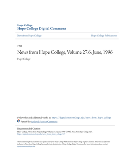 News from Hope College, Volume 27.6: June, 1996 Hope College