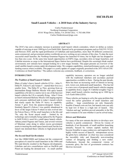 Small Launch Vehicles – a 2018 State of the Industry Survey