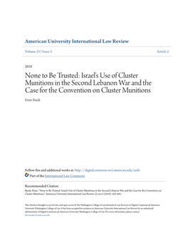 Israel's Use of Cluster Munitions in the Second Lebanon War and the Case for the Convention on Cluster Munitions Eitan Barak