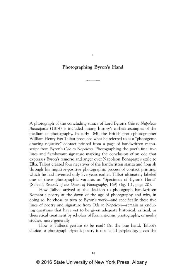 Photographing Byron's Hand © 2016 State University of New York Press