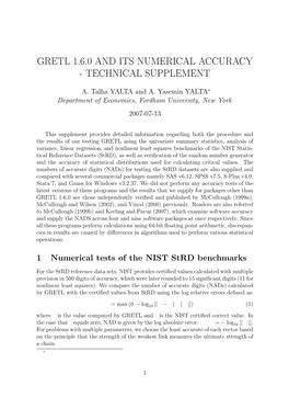 Gretl 1.6.0 and Its Numerical Accuracy - Technical Supplement