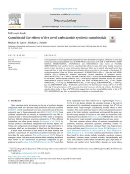 Cannabinoid-Like Effects of Five Novel Carboxamide Synthetic Cannabinoids T ⁎ Michael B