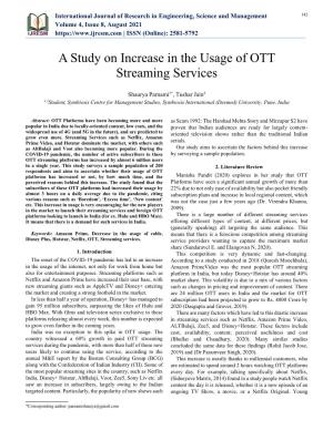A Study on Increase in the Usage of OTT Streaming Services