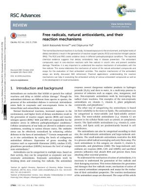 Free Radicals, Natural Antioxidants, and Their Reaction Mechanisms Cite This: RSC Adv.,2015,5, 27986 Satish Balasaheb Nimse*A and Dilipkumar Palb