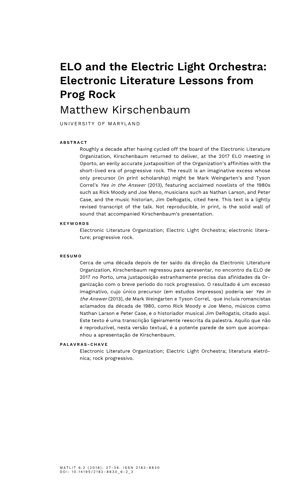 Electronic Literature Lessons from Prog Rock Matthew Kirschenbaum