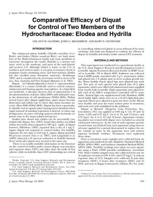 Comparative Efficacy of Diquat for Control of Two Members of The