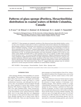 Patterns of Glass Sponge (Porifera, Hexactinellida) Distribution in Coastal Waters of British Columbia, Canada