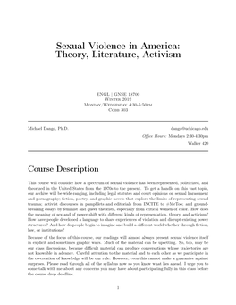 Sexual Violence in America: Theory, Literature, Activism