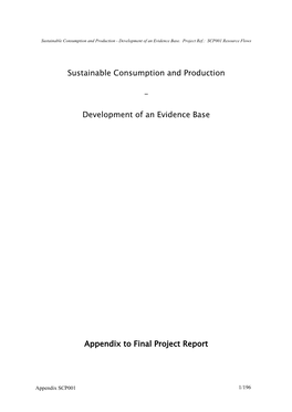 Sustainable Consumption and Production - Development of an Evidence Base
