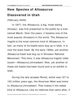 New Species of Allosaurus Discovered in Utah Dt
