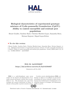 Biological Characteristics of Experimental Genotype Mixtures of Cydia Pomonella Granulovirus