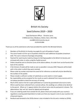 British Iris Society Seed Scheme 2019 – 2020