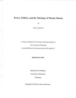 Power, Politics, and the Theology of Menno Simons