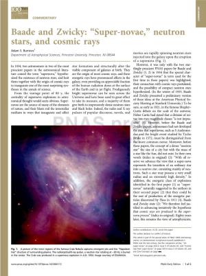 Baade and Zwicky: “Super-Novae,” Neutron Stars, and Cosmic Rays