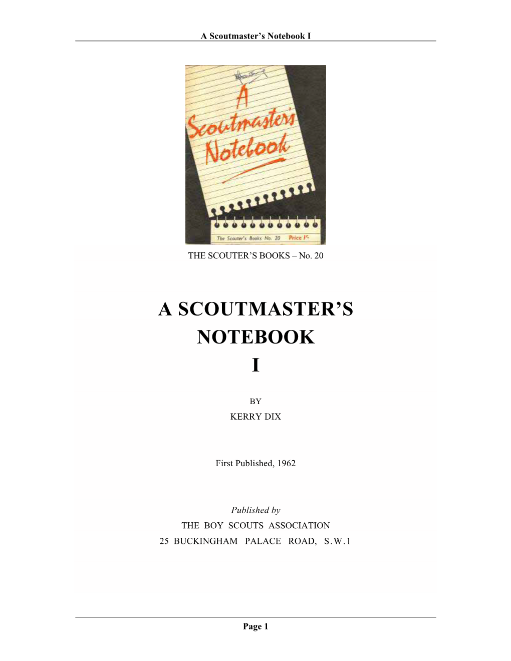 A Scoutmaster's Notebook I