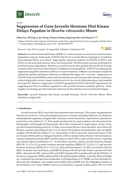 Suppression of Gene Juvenile Hormone Diol Kinase Delays Pupation in Heortia Vitessoides Moore
