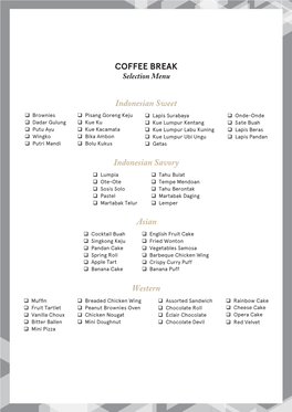 COFFEE BREAK Selection Menu