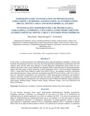Thermodynamic Investigation of Promethazine, Loratadine, Cetirizine and Buclizine As Antihistamine Drugs; Monte Carlo and Semi-Empirical Studies