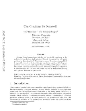 Arxiv:Gr-Qc/0601043V3 2 Dec 2006 Can Gravitons Be Detected?