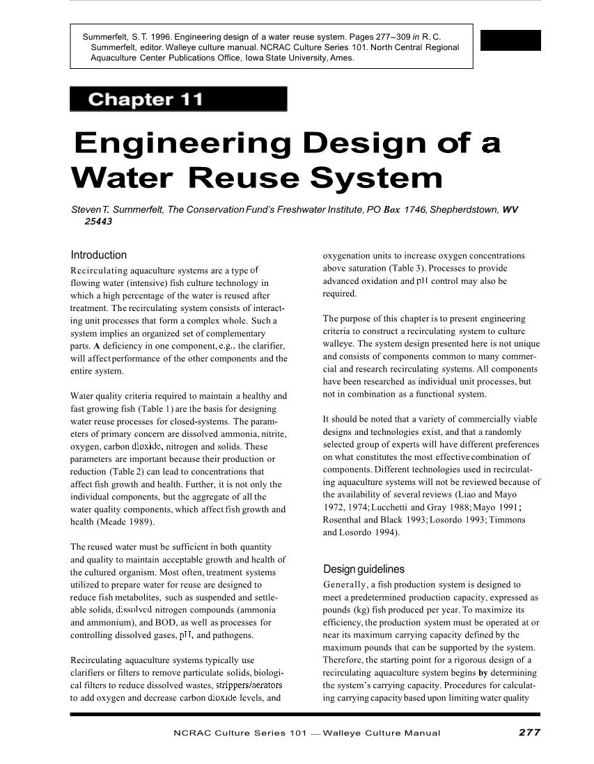 Engineering Design of Water Reuse System