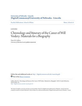 Chronology and Itinerary of the Career of Will Vodery: Materials for a Biography Peter M