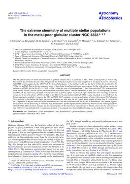 The Extreme Chemistry of Multiple Stellar Populations in the Metal-Poor Globular Cluster NGC 4833�,
