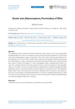 Exotic Ants (Hymenoptera, Formicidae) of Ohio
