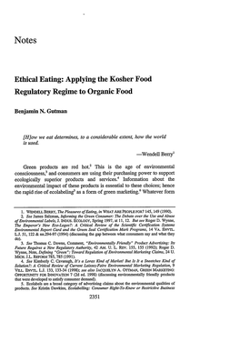 Ethical Eating: Applying the Kosher Food Regulatory Regime to Organic Food
