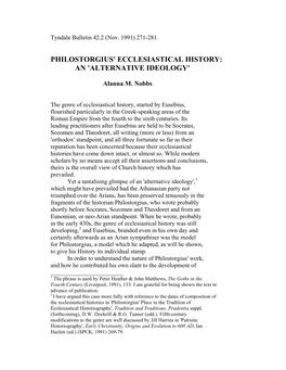 Philostorgius' Ecclesiastical History: an 'Alternative Ideology'