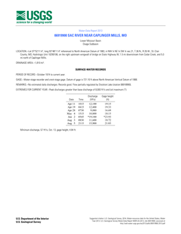 06919900 SAC RIVER NEAR CAPLINGER MILLS, MO Lower Missouri Basin Osage Subbasin