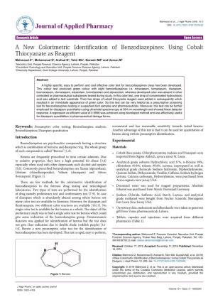 A New Colorimetric Identification of Benzodiazepines: Using Cobalt Thiocyanate As Reagent