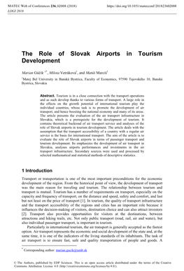 The Role of Slovak Airports in Tourism Development