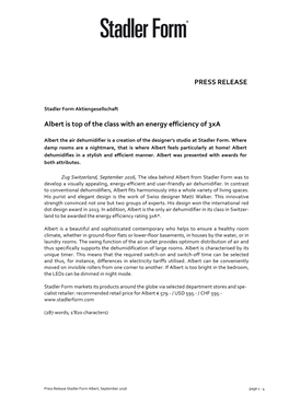 PRESS RELEASE Albert Is Top of the Class with an Energy Efficiency Of