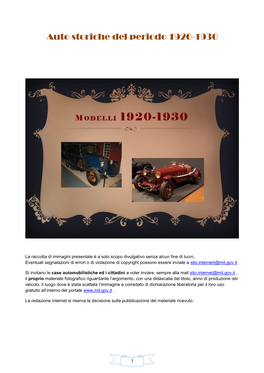 Auto Storiche Del Periodo 1920-1930