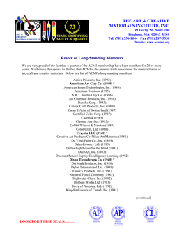 Roster of Long-Standing Members the ART & CREATIVE