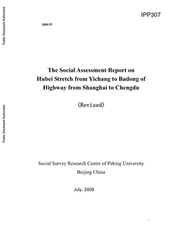 The Social Assessment Report on Hubei Stretch from Yichang to Badong of Highway from Shanghai to Chengdu
