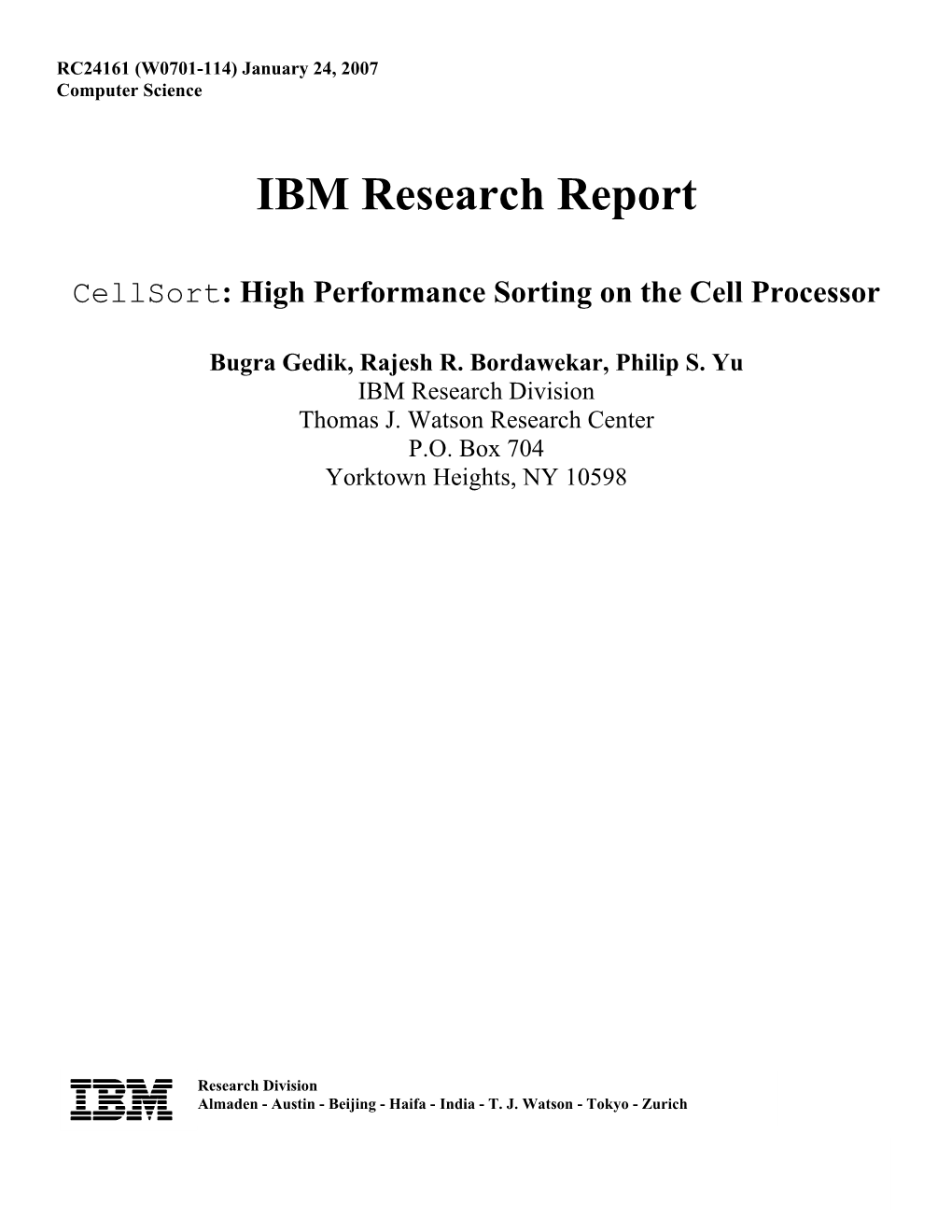 High Performance Sorting on the Cell Processor