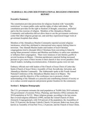 Marshall Islands 2018 International Religious Freedom Report